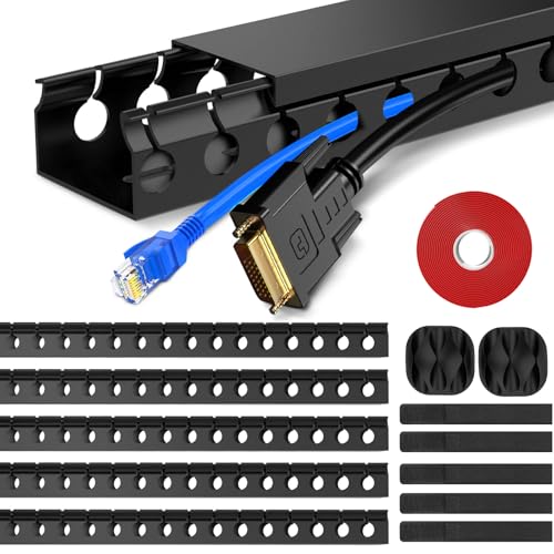 Goulottes de Câble 5 Pièces, Kits de Goulottes Auto-Adhésif Cacher Les Câbles, Conduit de Chemin de Câbles de 1,85 M (5x37cm), Noir