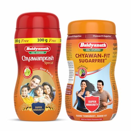 Image of Baidyanath Asli Ayurved Chyawanprash Special, 1kg + 100g Free for Adults & Kids -47 Vital Ayurvedic Ingredients & Baidyanath Asli Ayurved Nagpur Chyawan-Fit Sugarfree Chyawanprash(1 Kg), Pack of 1