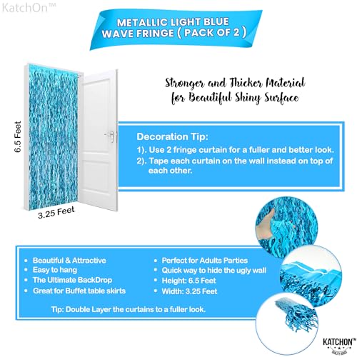Image of Katchon, Xtralarge Wavy Blue Foil Fringe Curtain - Pack of 2 | Blue Streamers for Under The Sea Party Decorations | Foil Fringe Backdrop for Birthday, Cruise Door Decorations, Pool Party Decorations | Katchon, Xtralarge Wavy Blue Foil Fringe Curtain - Pack of 2