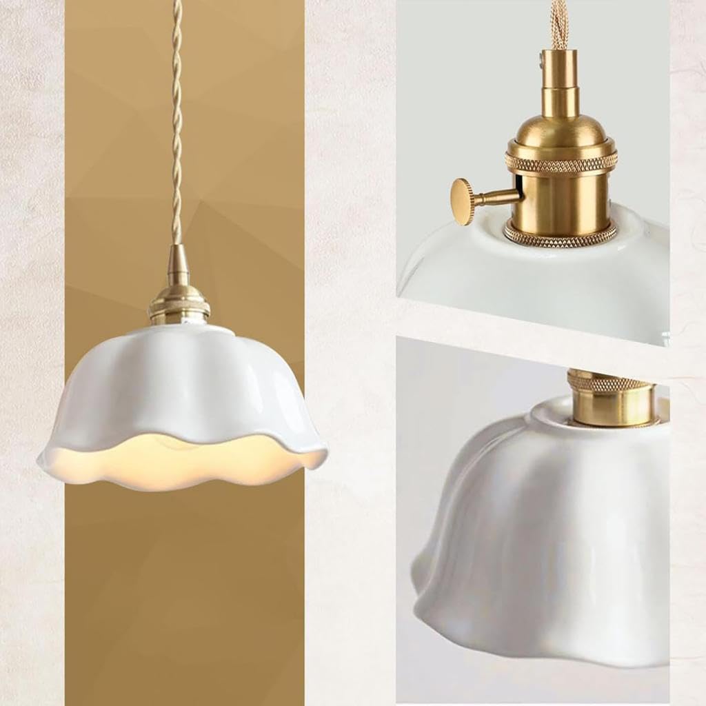 Set di 2 lampadari per soggiorno moderno, a forma di fiore, paralume in ceramica, a sospensione, stile retrò, E27, lampada da soffitto, lampada a sospensione nordica per cucina camera da letto