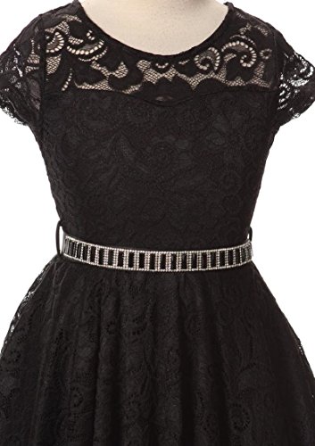 Little Girl Cap Sleeve Lace Skater Stone Belt Party Flower Girls Dresses 4-203
