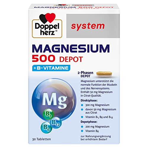 Doppelherz system Magnesium 500 Depot – Hochdosiertes Magnesium als Beitrag zur normalen Muskelfunktion – 30 Tabletten