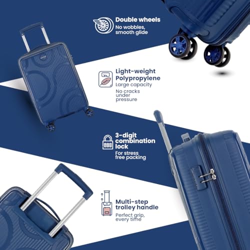 Image of KAMILIANT by American Tourister Selva|Cabin Trolley Bag Small Size (56 cms) for Travel| Hard Case Polypropylene (PP) Suitcase|360 8-Wheel Spinner Luggage Trolley|Combination Lock|Navy