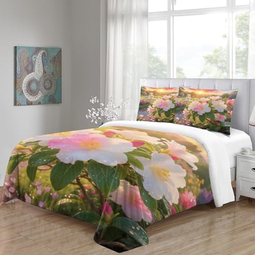 Housse de couette 260x220 camélia 3D parure lit microfibre douce ados