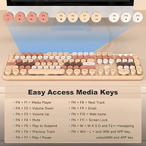 Image of KNOWSQT Wired Computer Keyboard - Milk Tea Colorful Full-Size Round Keycaps Typewriter Keyboards for Windows, Laptop, PC, Desktop, Mac