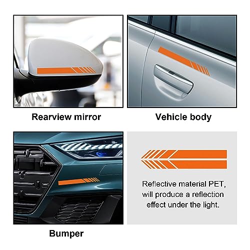 Image of Augeny 2 PCS Car Rear View Mirror Stickers, Waterproof Vinyl Auto Side Rearview Mirror Stripes, Universal Reflective Anti-Collision Striped Warning Decal for Most Vehicles (Orange)