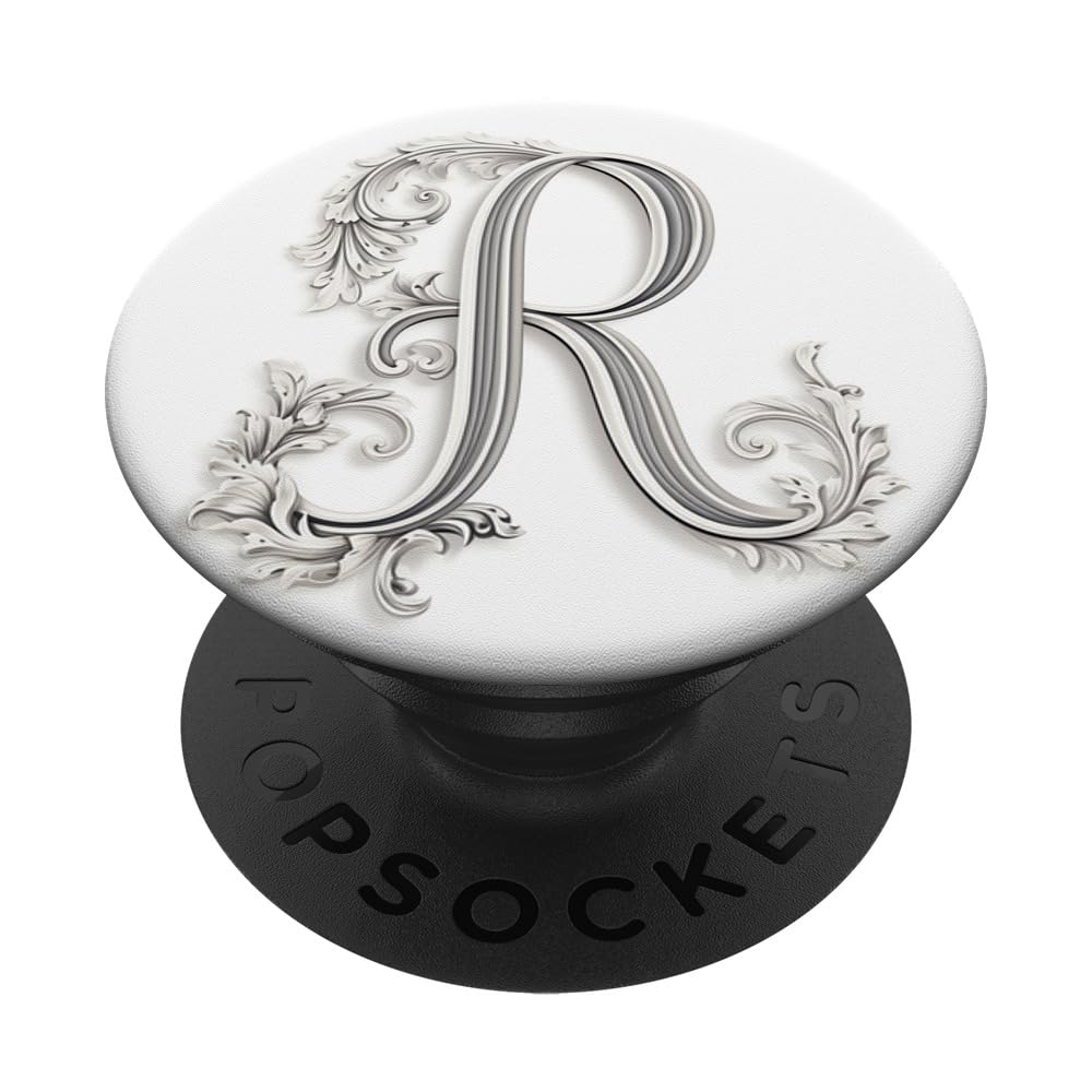 White Initial Letter R Personalized Pretty Script PopSockets Adhesive PopGrip