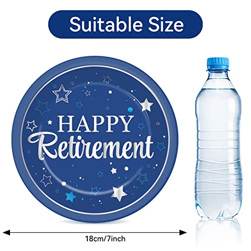 Image of Qyeahkj 48 Pcs Retirement Party Plates Happy Retirement Party Supplies Disposable Paper Dessert Plates Supplies Blue and Silver Lunch Dinner Cake Plates Tableware Decorations for Men Women