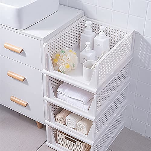 YGORTECH Lot de 3 boîtes de rangement empilables en plastique avec tiroirs et paniers pliants pour ranger vêtements, jouets et collations dans la maison, la chambre, la cuisine (blanc) Cover