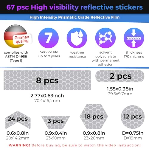 Image of LOOM Reflective Stickers | 67pc Prismatic Wht | Reflective Stickers for Helmet, Bike, Motorcycle, Hard Hat | Waterproof Reflectors for Car, Trailer | Bike Reflectors for Night Riding
