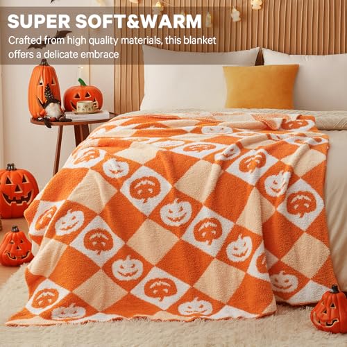 Image of CYMULA Halloween Knit Throw Blanket - Pumpkin Blanket for Couch, Soft Cozy Lightweight Fluffy Blanket for Fall Decor, 60 inchx80 inch