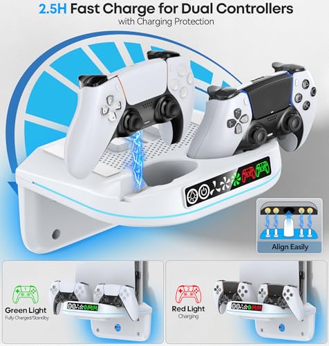 Image of PS 5 Wall Mount Kit with Cooling Fan and Charging Station Compatible with P5 / Slim / Pro Disc and Digital, PS Five Floating Base Holder Shelf with 9 RGB Lights & 3-Level Fan, P5 Accessories for Gaming