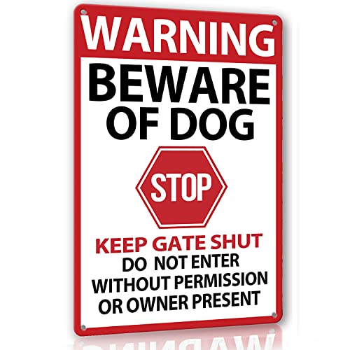 Beware of Dog Signs for Fence Warning Tin Sign Beware of Dog Do Not Enter Home Kitchen Farm Garden Garage Wall Decor 12x8inch
