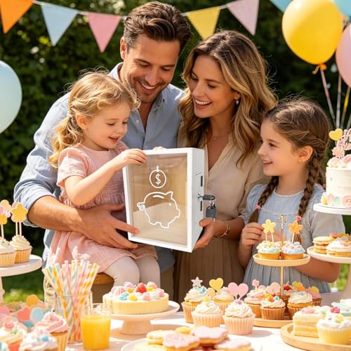 Caja de ahorro con cerradura hucha para niños con dinero real transparente para niñas 3