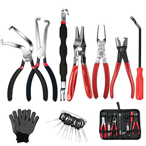 Voyzoz 10 PCS Electrical Disconnect Pliers, Electrical Connector Removal Tool for Cars, Trucks & SUVs with Storage Box & Gloves