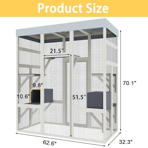 70inch Catio Outdoor Cat Enclosure, Outdoor Catio Condo Enclosure, Wooden Cats Cage, Large Outside Cats House Weatherproof with 5 Platforms and 2 Resting Boxes. by Yafylly - Image 2