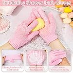 Anezus Exfoliating Shower Bath Gloves Back Scrubber Set for Body, Face, Shower, Bath, Scrub and Exfoliator (Pink) - Image 3