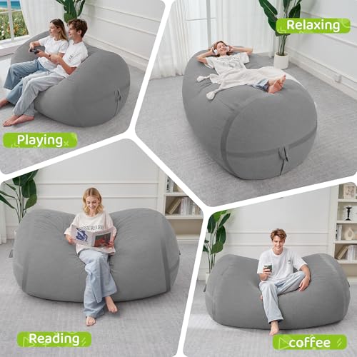 Image of 5FT Bean Bag Chair 5'Giant Bean Bag Chairs with Adults, Large Beanbag Chair | Bean bag Lounger with Machine Washable Cover Fine Corduroy Fabric, Comfy Chairs for Living Room Bedroom Dorm, Lightgrey