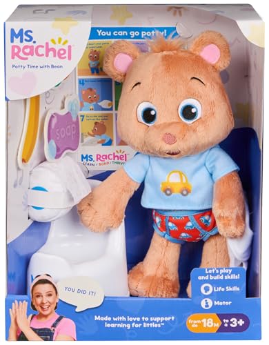 Ms. Rachel Official Potty Time with Bean, 11” Plush Teddy Bear with Play Toilet & Accessories, Toddler Toys for Girls & Boys for Ages 18 Months to 3+
