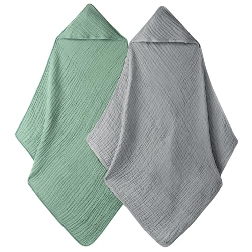 Image of Cutebe 2 Pcs Baby Towels with Hood,100% Muslin Cotton Baby Bath Towels for Baby,Toddler,Infant,Soft and Absorbent Baby Essentials