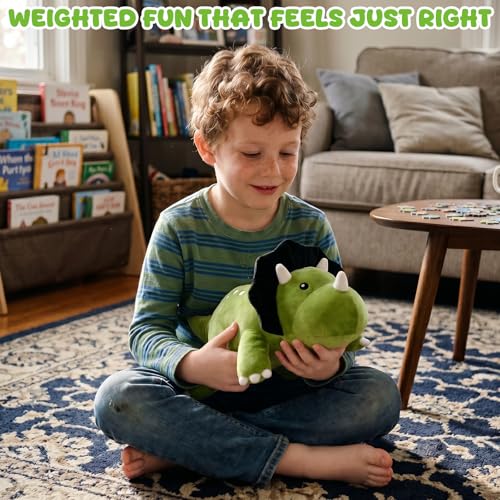 Image of TOYSYM Weighted Stuffed Animals Triceratops, Dinosaur Plush with Weighted Beads, Cute Triceratops Dinosaur Stuffed Animals Pillow Gifts for Adults Kids Boys Girls 13.8inch