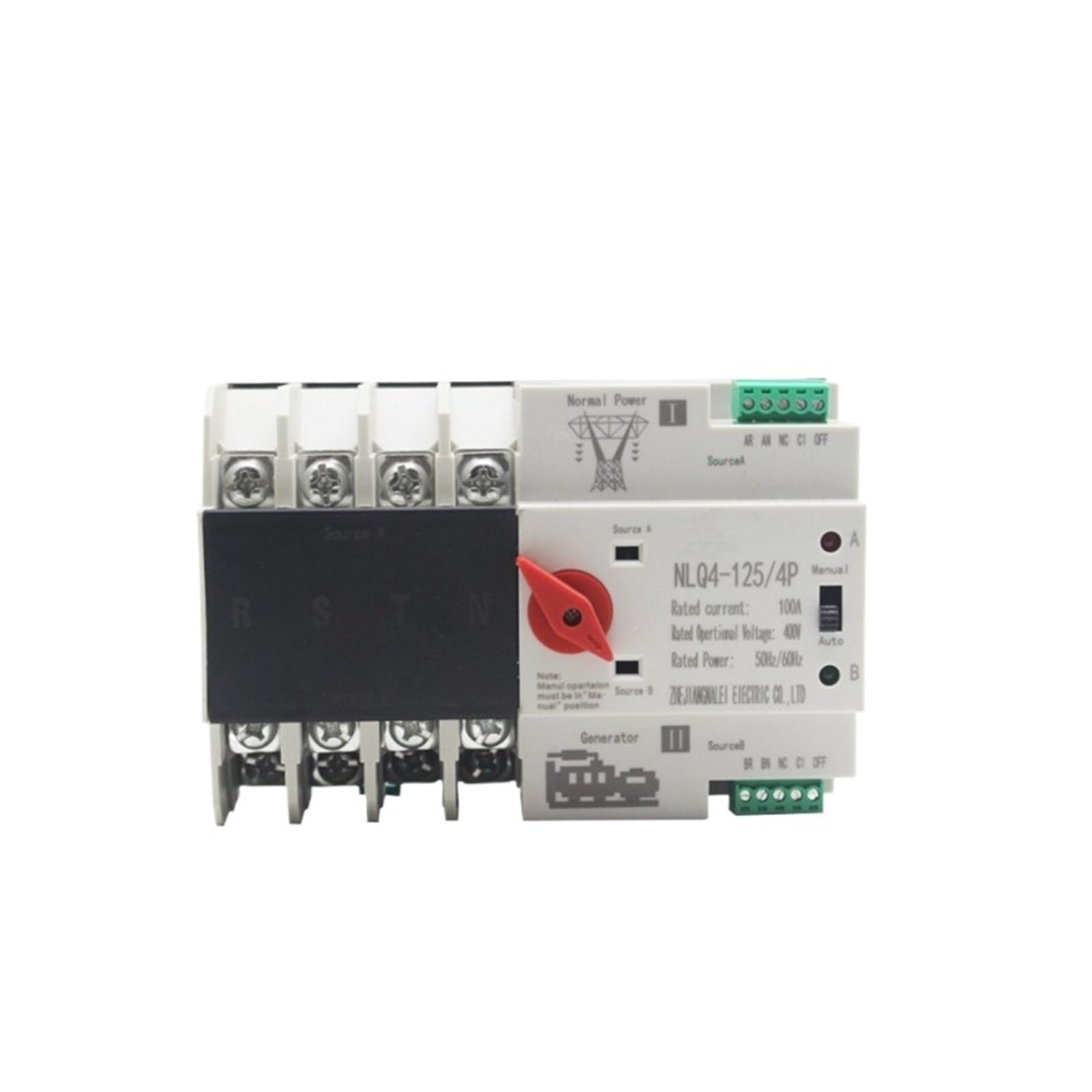 ATS Dual Power Automatic Transfer Electrical Selector Switches Uninterrupted 4P 63A 100A for City and Generator Power Din Rail(50A)