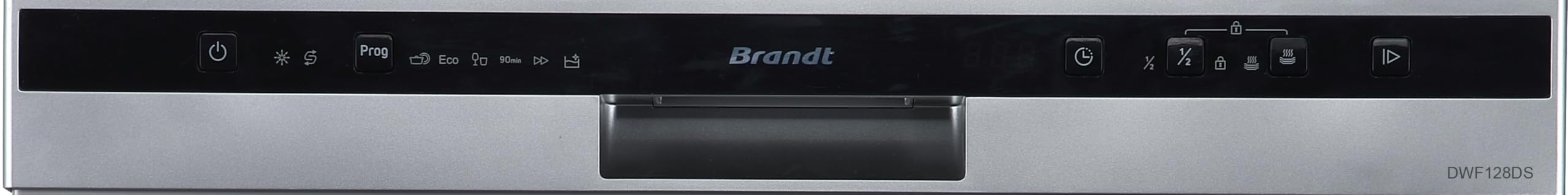 Brandt Lave-Vaisselle DWF3128DS - 12 Couverts - Classe D - 47 dB (Classe C) - 11 L/Cycle - 6 Programmes + Extra Séchage & Demi-Charge - 2 Paniers - Aquasafe - Ouverture Automatique Porte - Minuterie 1