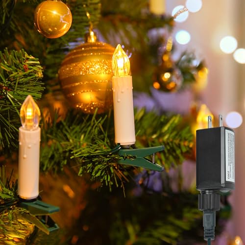Image of Minetom Christmas Tree Candle String Lights Plug in, 50 LED Flameless Candle Lights with Clips, 48Feet Candle Twinkle Lights for Xmas Tree Festive Holiday Seasonal Celebration Decoration, Warm White
