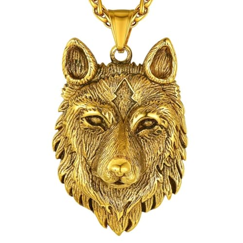 Richsteel Mens Wolf Pendant Necklace with 22 Inches Spiga Chain Tribal Viking Jewelry