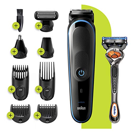 Braun Hair Clippers For Men 9-In-1 Beard, Ear And Nose Trimmer, Mens Grooming Kit, Body Groomer, Cordless & Rechargeable With Gillette Proglide Razor, Black/Blue #TOP4