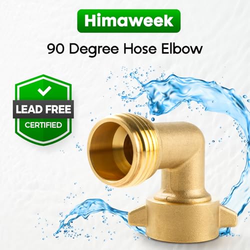 Image of Himaweek 2-Pack 90-Degree Brass Hose Elbow Connector - Lead-Free, Easy-Grip Adapter for RV Water Hookup, Outdoor Faucets & Garden Hoses