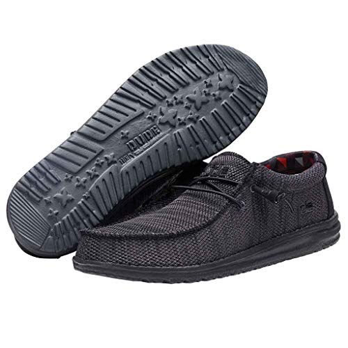Image of HEYDUDE Men's Wally Sox Jet Black Size 6 | Men's Shoes | Men's Lace Up Loafers | Comfortable & Light-Weight