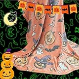 Cute Halloween Pumpkin Blanket for Kids/Teens/Women/Men, Glow in The Dark Throw Blankets Soft Plush Fleece, Spooky Blanket for Boy/Girls/Toddler, Day Care Home Travel Use, 60'*50', Orange