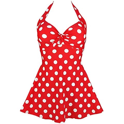 COCOSHIP Vintage Sailor Pin Up Swimsuit Retro One Piece Skirtini Cover Up Swimdress(FBA), Polka Red, Medium Cover