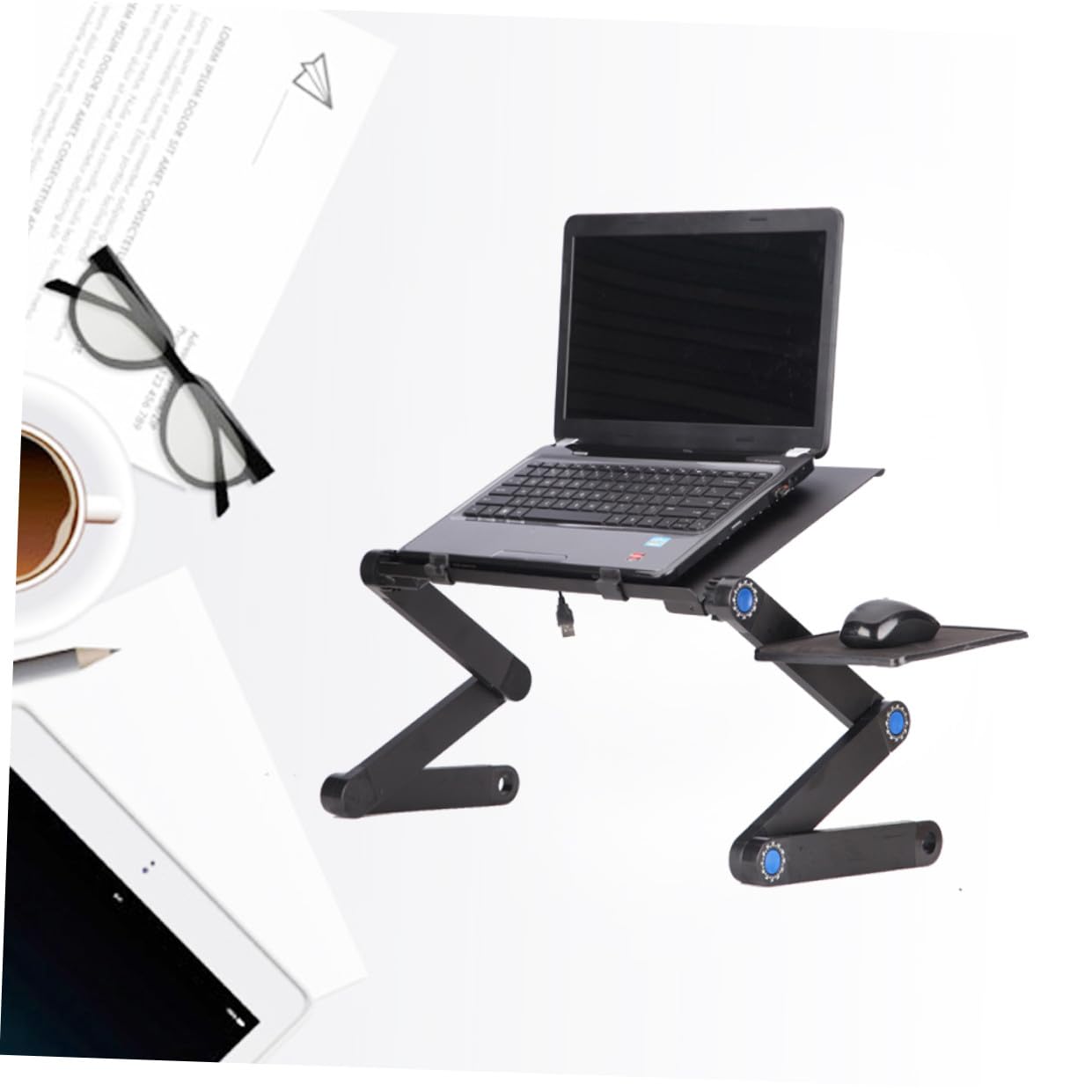 Uonlytech Support Laptop Réglable Portable avec Bureau Pliant Et Tapis De Souris Latéral Bureau Noir pour Ordinateur Portable