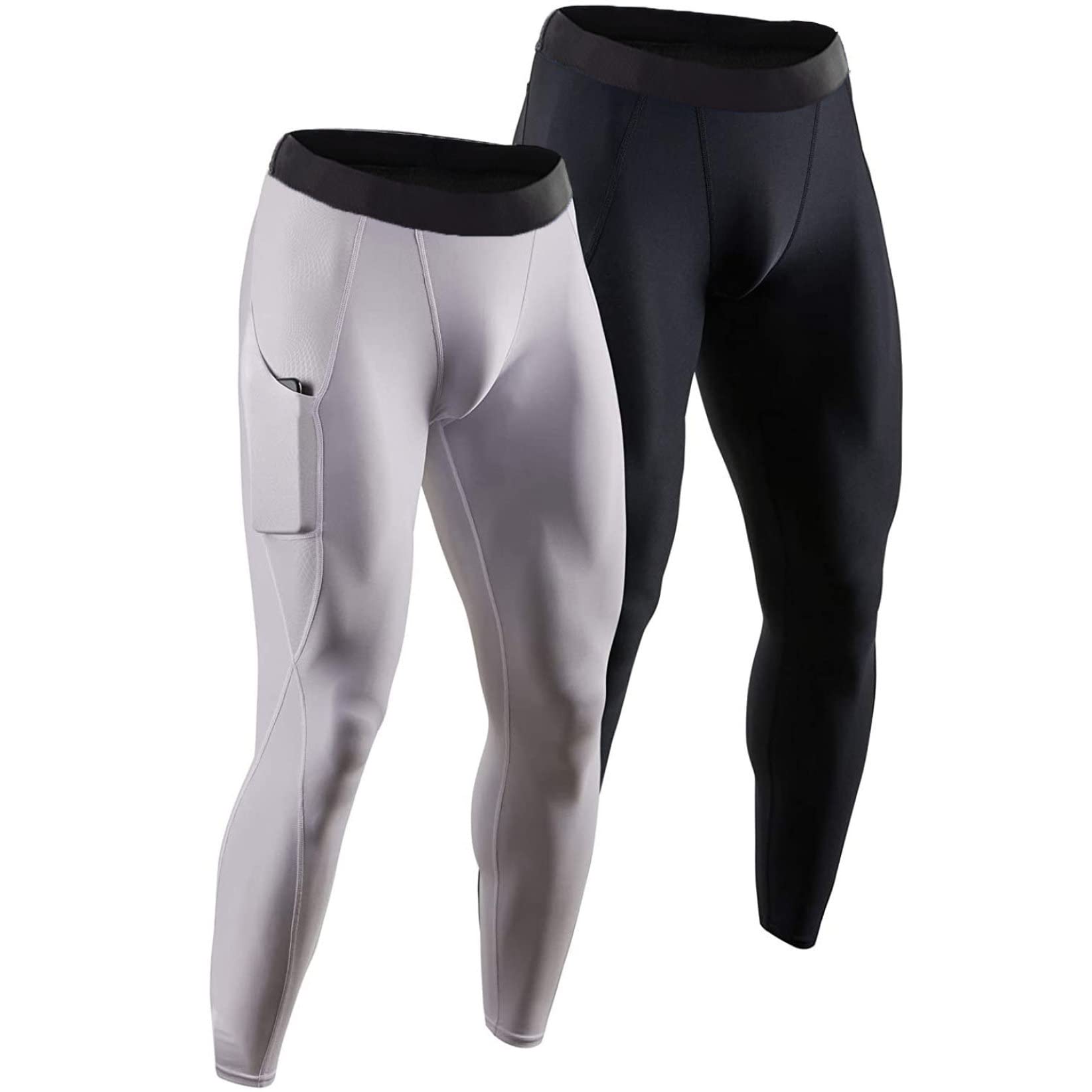 HLTYGWX Męskie sportowe spodnie modelujące obcisłe, oddychające body, legginsy wyszczuplające uda z kieszeniami do biegania