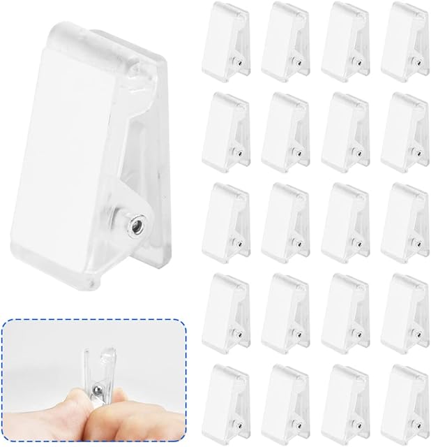 XGUOGE 60 Pcs Self Adhesive Clips Transparent Photo Clips Plastic Sticky Photo Clips Double-Sided Wall Tapestry Clips Clear Hanging Spring Clips for Posters Photo Document Badges Home Office