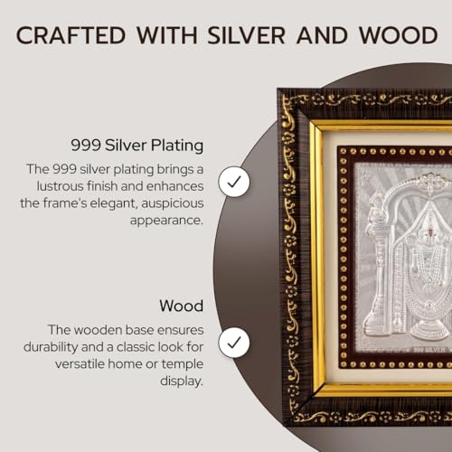 Image of Silver Coating Balaji Frame | Divine Home Decor | Wall Mount Square PhotoFrame for Gift, Wooden PhotoFrame for Temple, OfficeDecor Wedding Festival Gifting | tabletopframe (5x5.50 Inch)