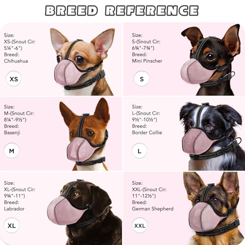 Image of Dog Muzzle - Soft Breathable Mesh Nylon Adjustable Muzzle for Small Medium Large Dogs | Prevents Chewing,Biting & Scavenging | Allows Panting, Drinking & Grooming | Secure Collar Strap Design(Pink M)