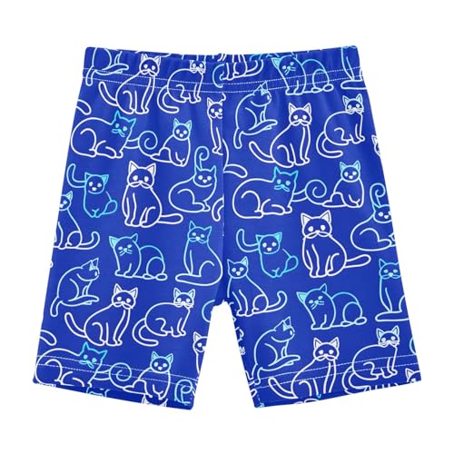 Navy Cartoon Cats Girls Shorts Elastic Waist Sports Shorts Girls Leggings Pants for 4-10 Years