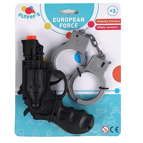 FLYPOP'S - Pistolet Sonore avec Menottes - 183416LIN - Noir - Plastique - À partir de 3 Ans Multicolore