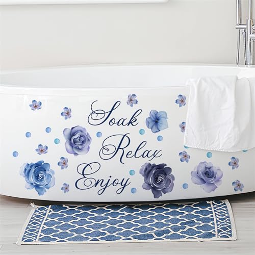 sacinora Blue Rose Polka Dots Wall Stickers DIY Floral Wall Art Decals | Enjoy Relax Removable Vinyl Peel and Stick for Bathroom Living Room Bedroom Playroom Kitchen Home Decor