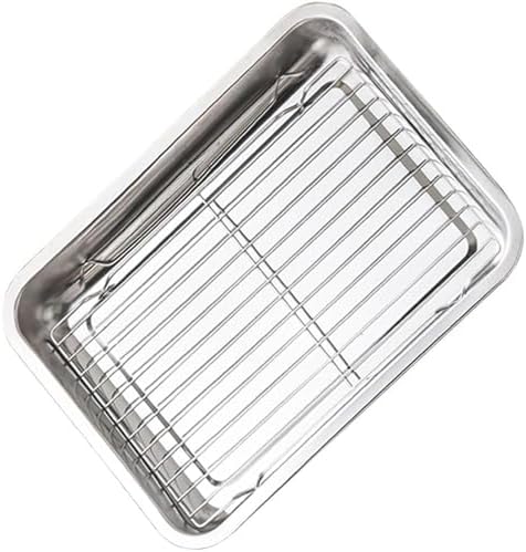 Stainless Steel Baking Sheet with Wire Rack, 0.8in Deep Drip Tray for Turkey, BBQ, Party & Buffet - Large 44.5 x 34.5cm (17.5 x 13.6in) Oil Drip Pan