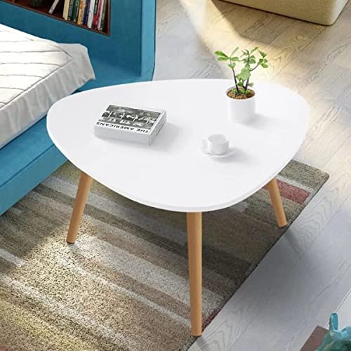 Image of Modern Coffee Table with Center Drawer and Center for Living Room, Bedroom, Kitchen, and Office Decor in an Oval Shape Made of MDF and Wood (White)