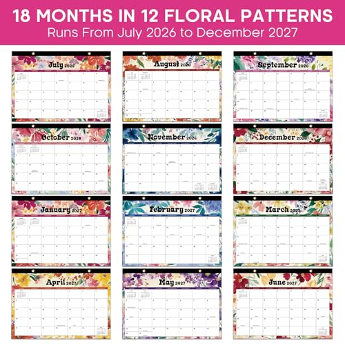 Image of 3 Pack of Desk Calendar 2026-2027, 18-Month Calendar Runs from July 2026 to December 2027, Large 17 inch x 12 inch Monthly Desktop & Wall Calendar for Home & Office - Vivid Bloom