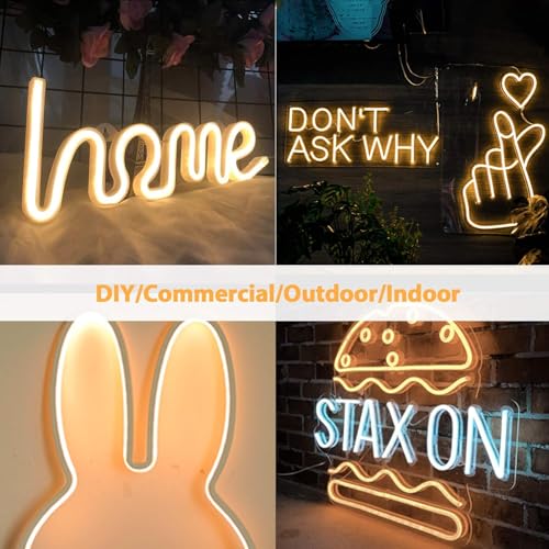 Image of Lamomo Neon LED Rope Light 32.8Ft, Warm White LED Strip Lights 1.96in /Cut, 3000K Waterproof Flexible Silicone 24V Led Strip for DIY Neon Sign Bedroom Indoor Outdoor Decor（Power Adapter Included）