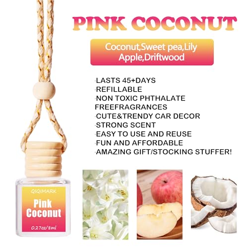 Image of Car Air Freshener Hanging, Essential Oil Diffuser for Car, Hanging Car Air Freshener, Long Lasting Automobile Aromatherapy Diffuser Bottle, Aromatic Bliss On the Go (2pcs Pink Coconut)