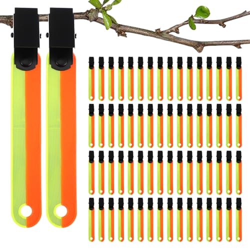 HOFURME 48 Pcs High Visibility Trail Markers for Tree Reflective Trail Markers Trail Markers with Clips Hunting Reflector Trail Markers for Tree Stand Hunting Outdoor Hiking Hunting Camping