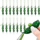 18 Pieces Fidget Bean Toy Fidget Soybean Extrusion Bean Pea Soybean Edamame Keychain Keyring for...