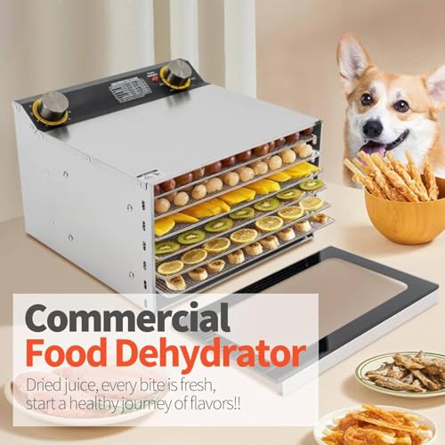 Deshidratador de alimentos comercial, 400 W, secador de carne y frutas, liofilización de 6 capas para cecina, champiñones y hierbas, ideal para aperitivos saludables y conservación de alimentos.